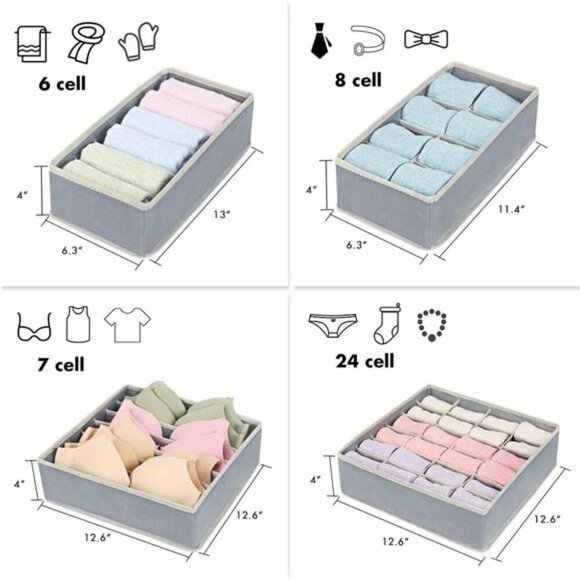 Drawer Organizers for Underwear Bras Socks Closet Storage Boxes Foldable Set - Picture 3 of 8